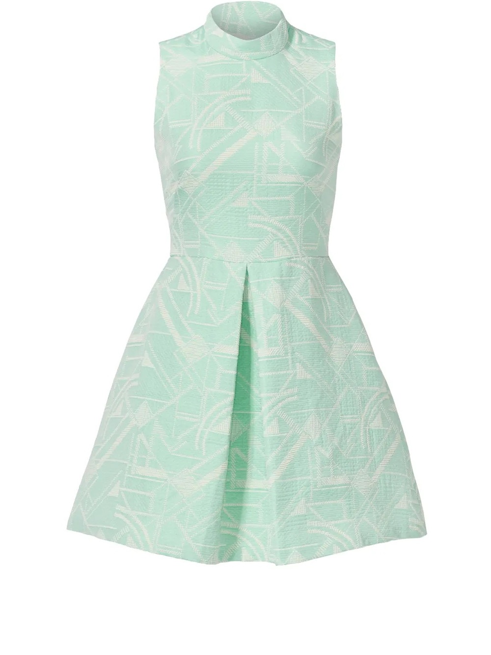 HUNTER BELL Sleeveless Light Green Textured Fit-and-Flare Dress